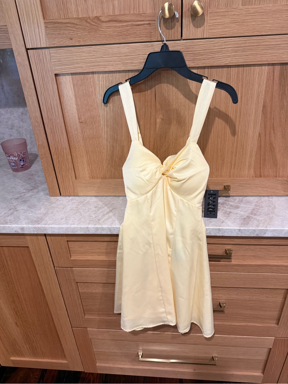 Light Yellow Twist-Front tie-back Mini Dress